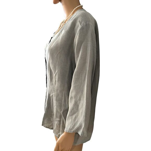 Flax Linen Women’s Size Large Light Dusty Sage Color Button up Blouse Top - Picture 2 of 9